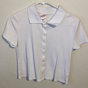 Girl’s white, size L, collared ribbed shirt.
